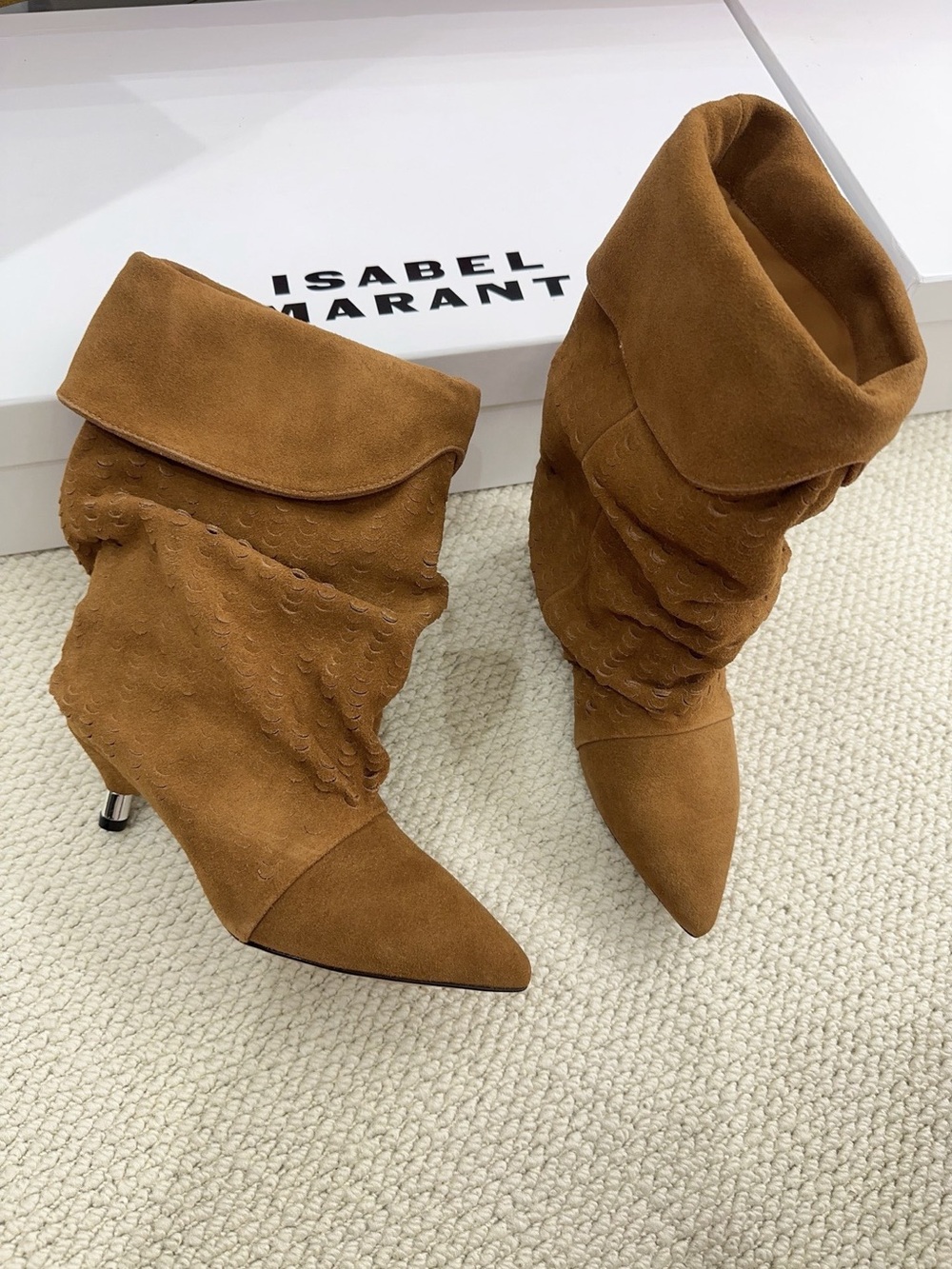 Isabel Marant Cognac Suede Slouch Pointed Ankle Boots